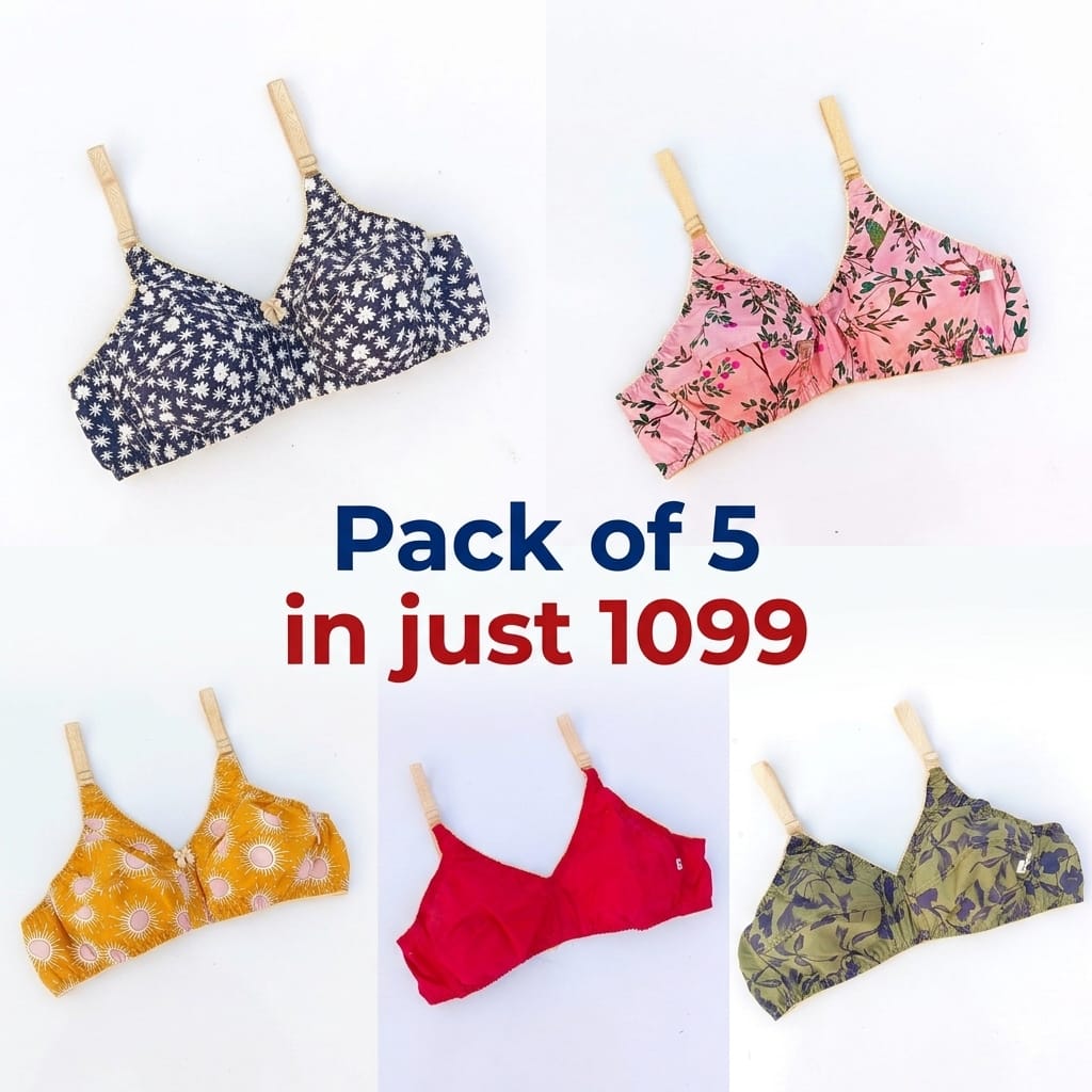PACK OF 5 Bra Soft Lawn Cotton (Random Colors)