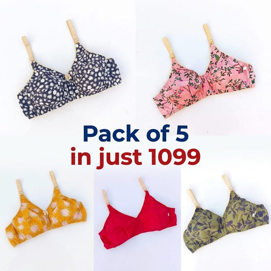 PACK OF 5 Bra Soft Lawn Cotton (Random Colors)